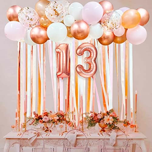 Rose Gold 13. rođendan Balloon Arch Garland Tkanina vrpca Fotografija Backdrop za djevojčice 13. rođendan