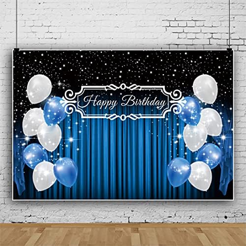 Laeacco 10x8ft sjajna crna pozadina za rođendansku zabavu plava zavjesa Sretna pozadina za rođendan plava