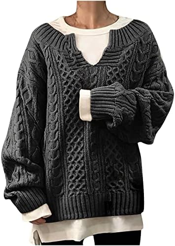 Ženski pulover Dukseri prevelizirani kabel Klint V izrez Dugi rukav Jesen Jumper vrhovi modne ležerne pletene