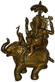 Bharat Haat Jedinstveni mesing Ganesh sjedeći na slonu sa kišobranom Kolekcionarna ručno rađena umjetnost