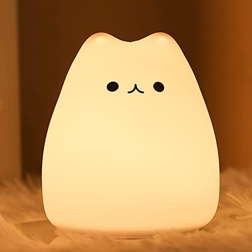 Kawaii Cat noćno svjetlo, slatka meka silikonska Kitty noćna lampa na baterije, Squishy rasadnik životinja
