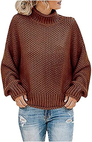 Ženski džemperi Turtleneck prevelizirani džemper sa rukavima sa batinama čvrsti čvrsti pleteni pulover Ležerne