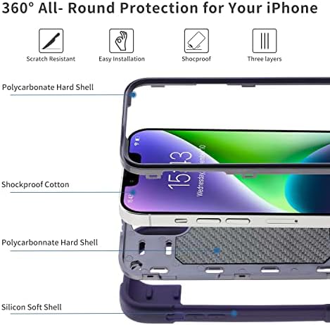 Klakavac za iPhone 14 Plus Case 6,7 inča sa postoljem za prsten, sa 2 pakovanjem zaštitnika za stakleni