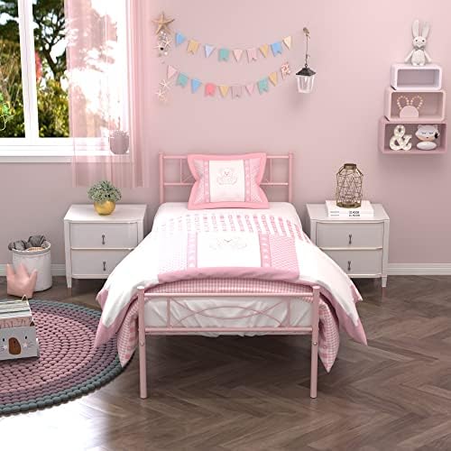 Pink Twin Bed Frame za djevojčice, podloga za madrac sa uzglavljem i podnožjem bez opruge za kutiju treba