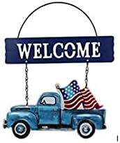 Ve patriotski pickup crveni kamion Bog blagoslovi Amerika i plavi znakovi za viseće metala, 9.25x8.875 u.