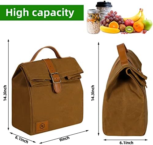 SHAWLEEVON Voštana Platnena torba za ručak, platnena traka, kožna ručka za nošenje, osnovne potrepštine