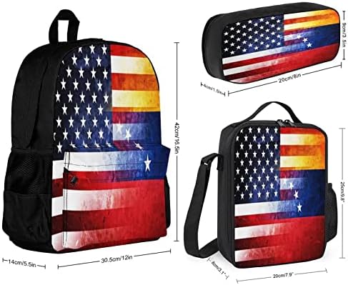Vintage zastava SAD-a i Venecuele slatki školski ruksak Set 3pcs College Bookbag sa laganom torbom za ručak