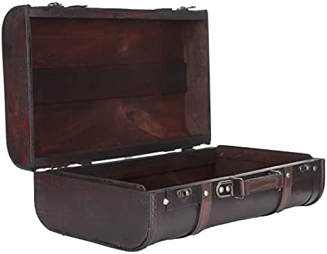 Gototop Vintage Drveni kofer sa bravom od kopča, veliki kapicity antikni sanduk za čišćenje sa kožnim oblogom,
