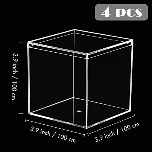 Kamehame akrilne kutije za prikaz 4 pakovanje Clear Plastic Square Cube, 3.9x3.9x3.9inch / 100x100x100mm