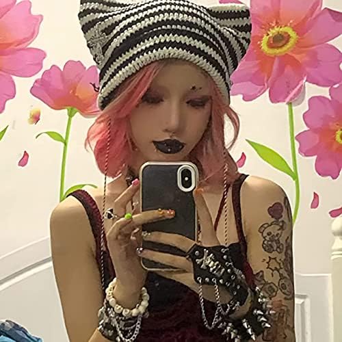 Grunge Beanies Crochet Pleteni kape za žene Djevojke Fox Cat Ear Goth Emo Alt Y2K Pribor Grunge Odeća