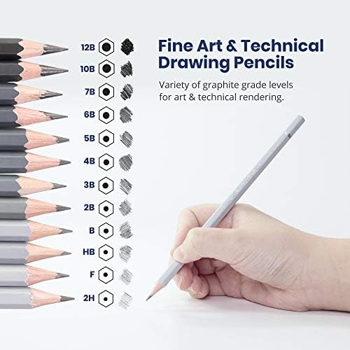 Pacifički luk premium grafit za crtanje za umjetnike, meko pakovanje - profesionalne olovke za crtanje, izradu, skiciranje i sjenčanje 12 pk. - Sjajne netoksične umetnice postavljene za odrasle i decu