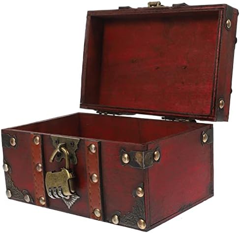 Zerodeko Organizator Drvena kutija sa bravom i ključem Vintage Drveno skladište Antikni stara ukrasna kutija