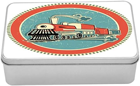 Metalna kutija za paru AMBESONNE, vintage stil naranča i plavi baner Train Transport Retro, višenamjenski